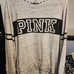 Victoria's Secret PINK White and Black Marled Crewneck Sweater